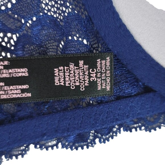 Victoria's Secret Dream Angels Perfect Coverage Bra Blue 34C Rhinestones Lined - Picture 9 of 10
